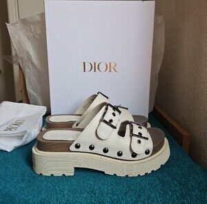 Christian Dior Diorquake White Calfskin Leather Clog Sandals - Full Set Size 36